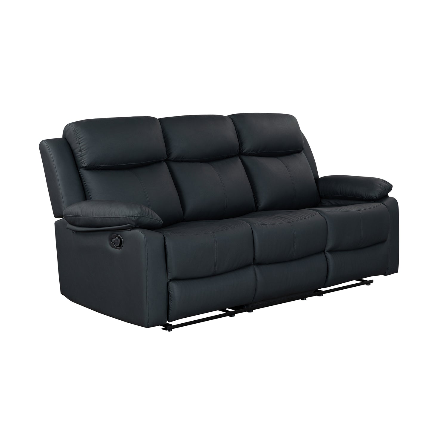 TIA Black 3PC Reclining Sofa and Loveseat and Glider Recliner with LED Lights and Speakers in Black Upholstered Fabric, Medium Firm Seating, 3-Piece Set