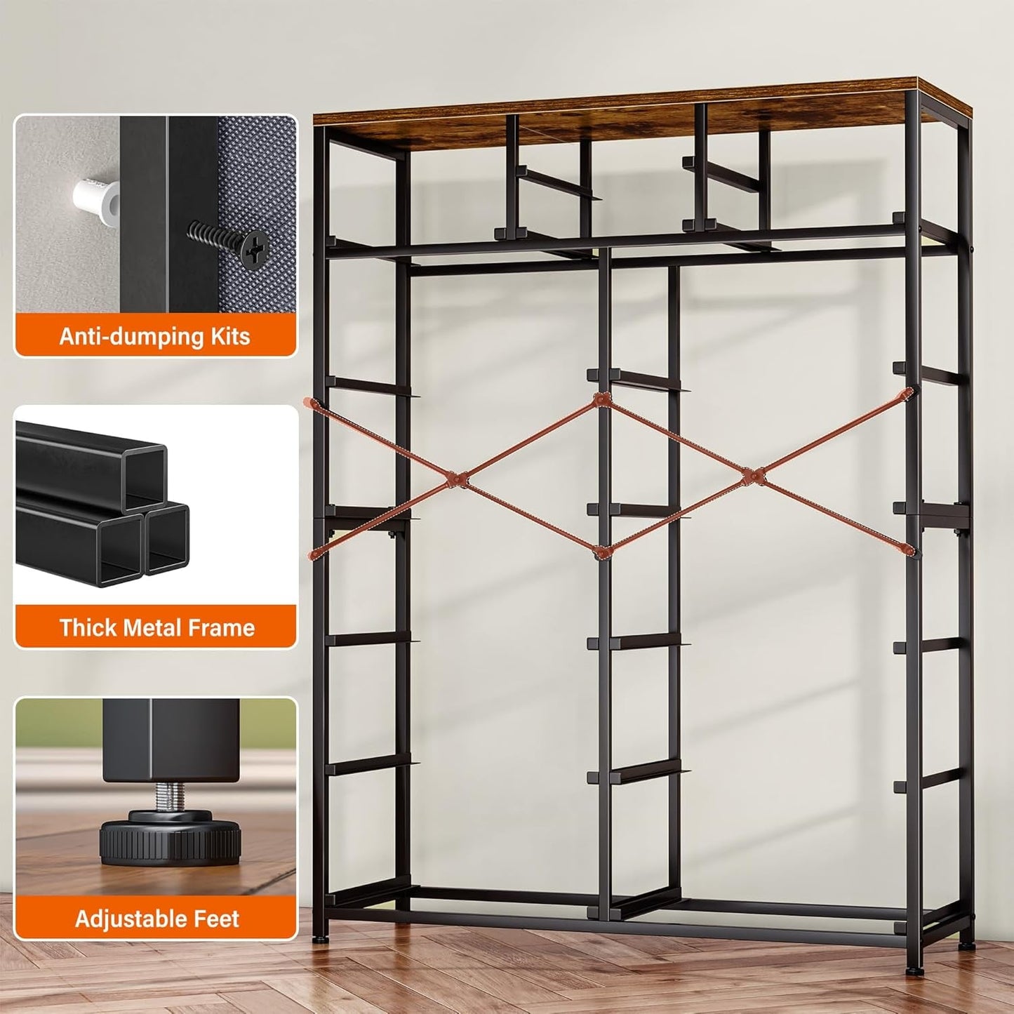 Rustic Brown Tall Dresser Featuring Fabric Drawers-4
