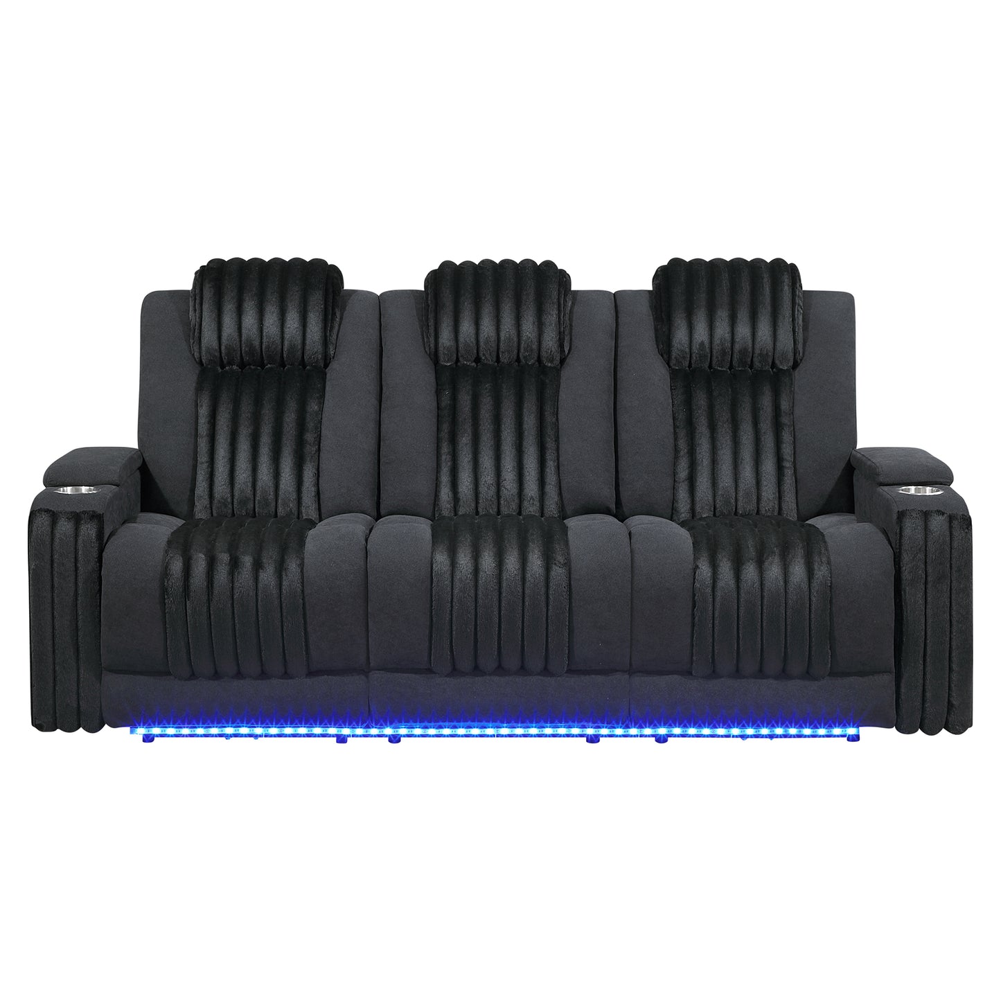 Paulks Black 2PC Power Reclining Sofa and Loveseat with Power Headrest, LED Light, USB, and Bluetooth Speaker