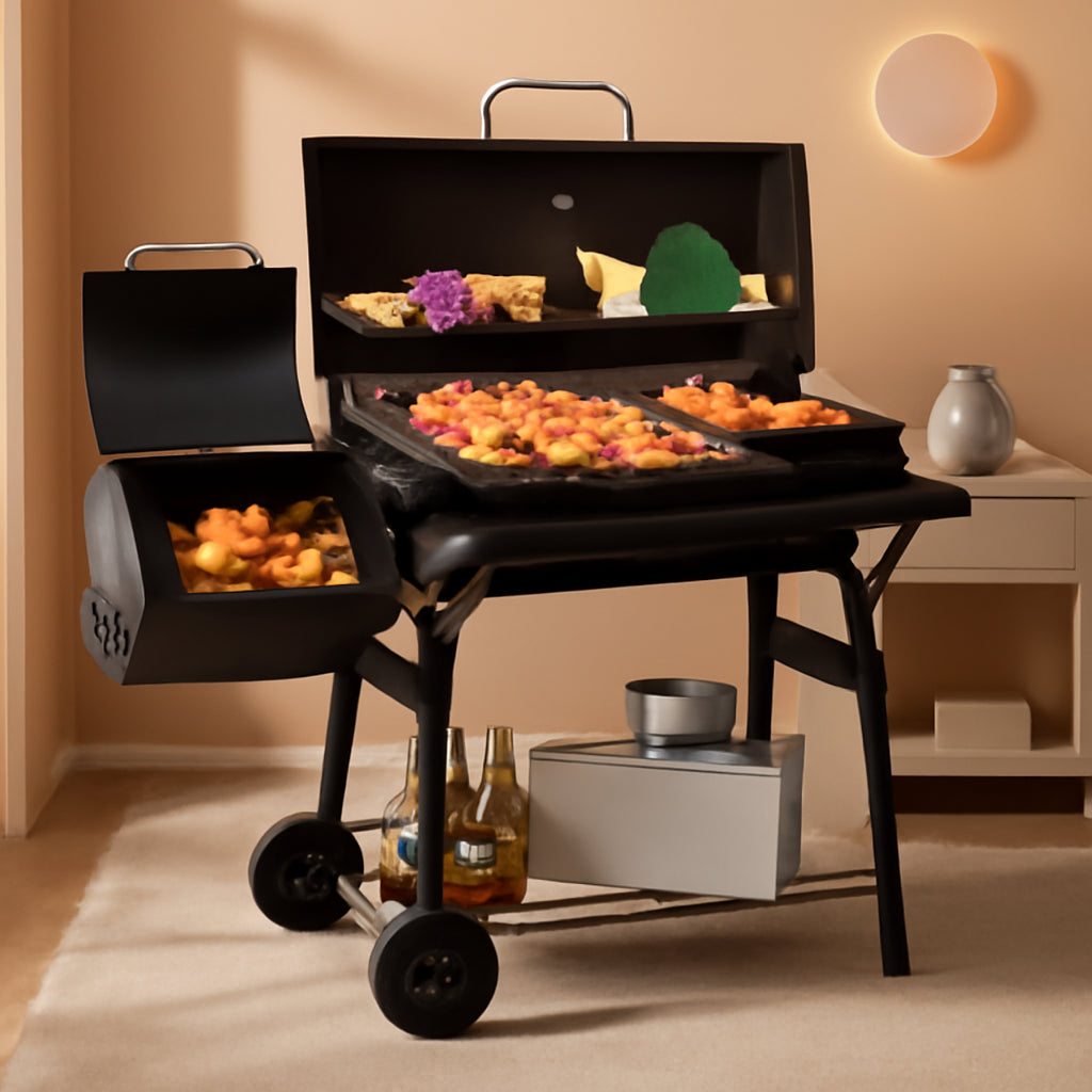 Barrel Charcoal Grill With Offset Smoker 550 SqInches