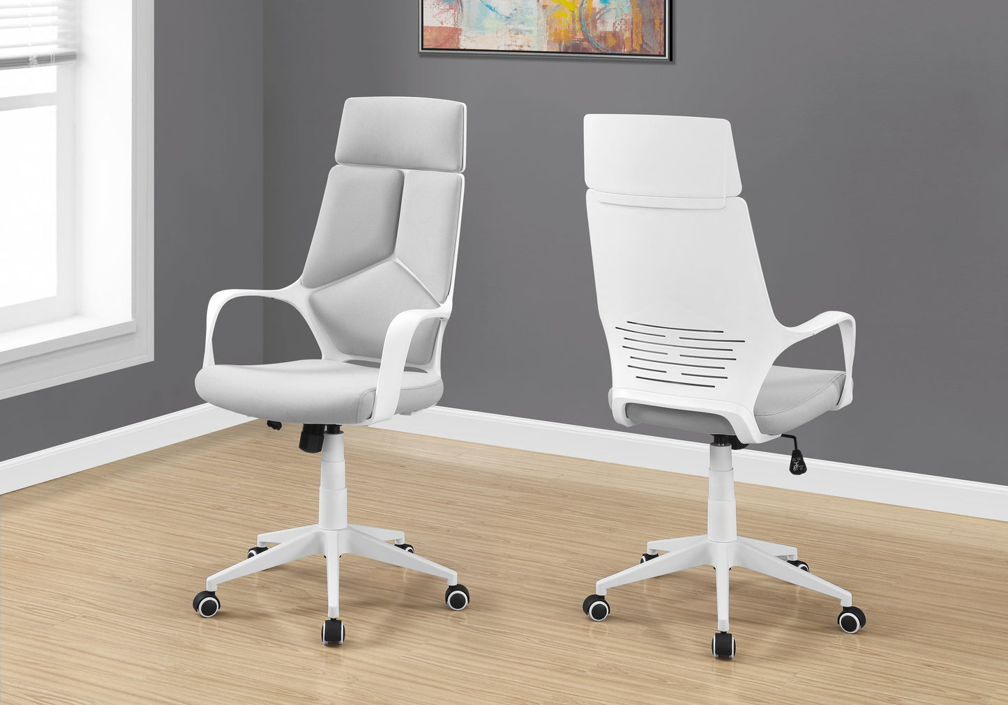 Braswell Office Chair, Adjustable, Swivel, Ergonomic, Grey Mesh, Contemporary, Modern