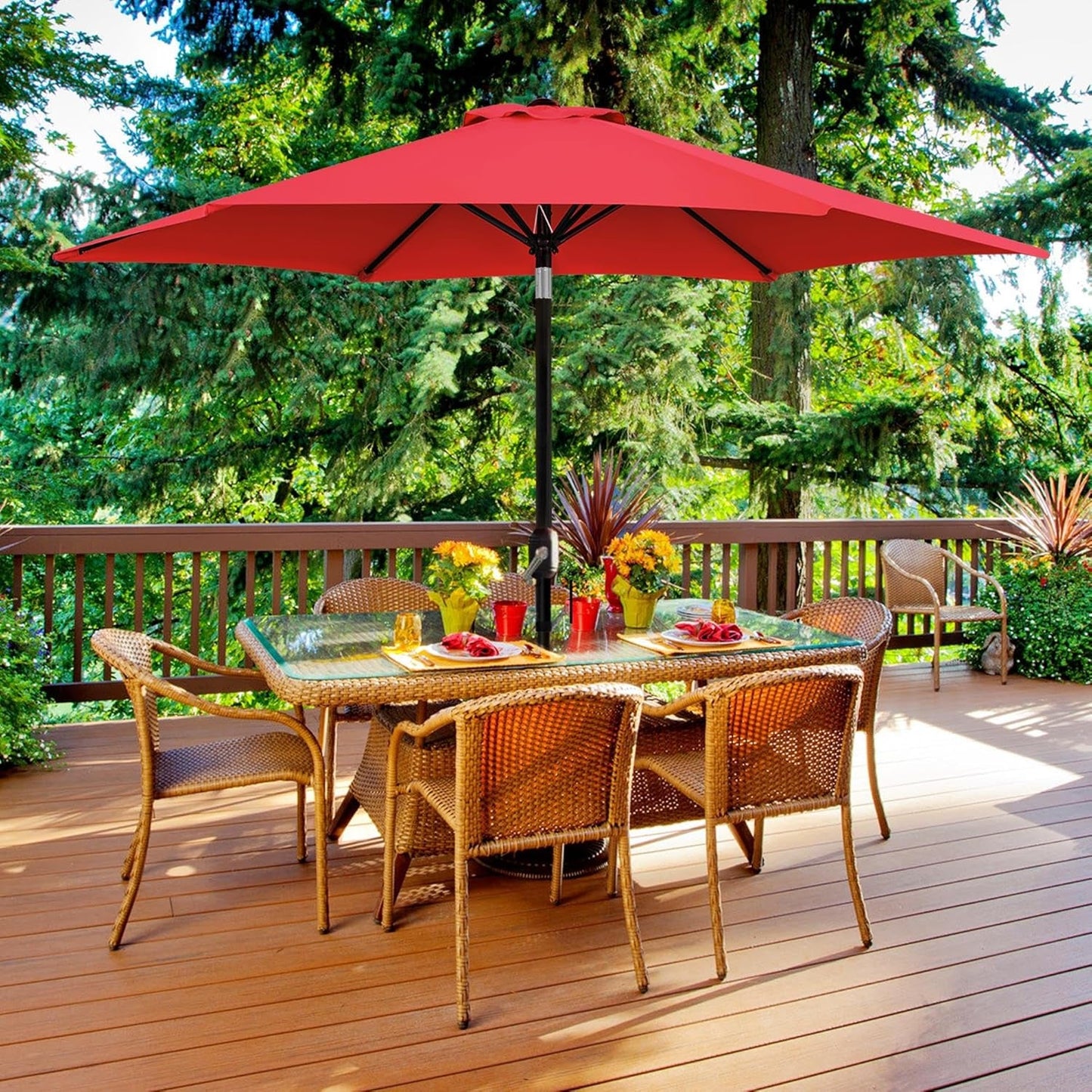 9ft Patio Umbrella Red UV Protection Weatherproof Tilt