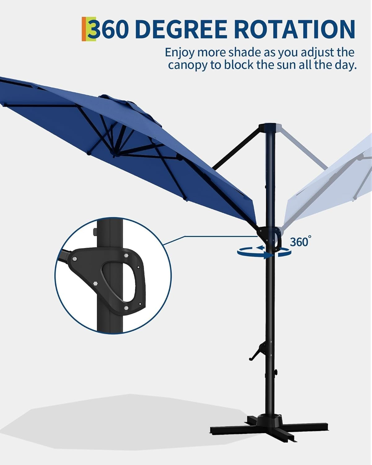 10Ft Cantilever Patio Umbrella With 360 Rotation Weatherproof