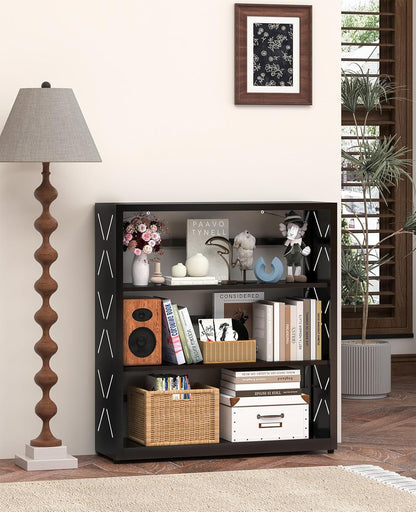 Three Shelf Black Powder Coated Steel Bookcase Anti Tip-1