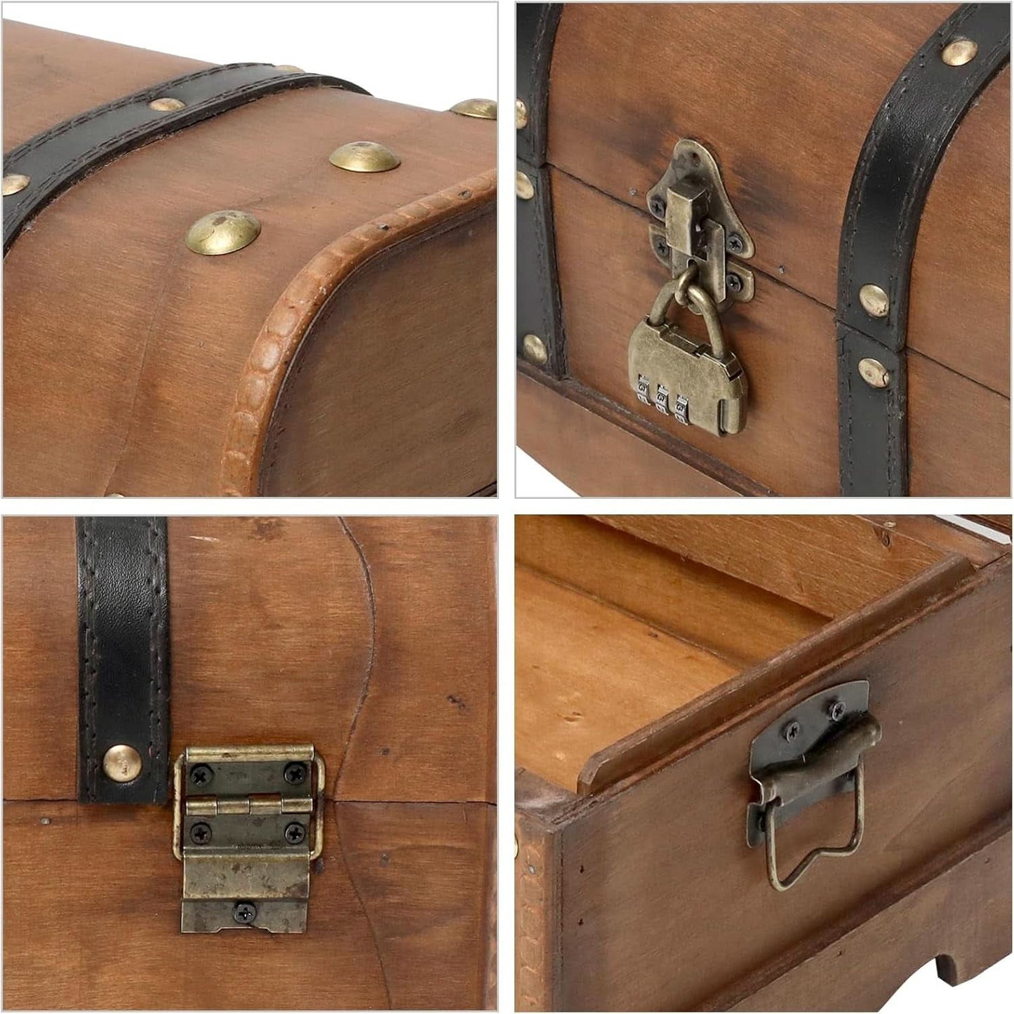 Brown Vintage Handcrafted Treasure Chest With Lock-2