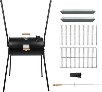 Portable Charcoal Grill With Thermometer Dual Sided