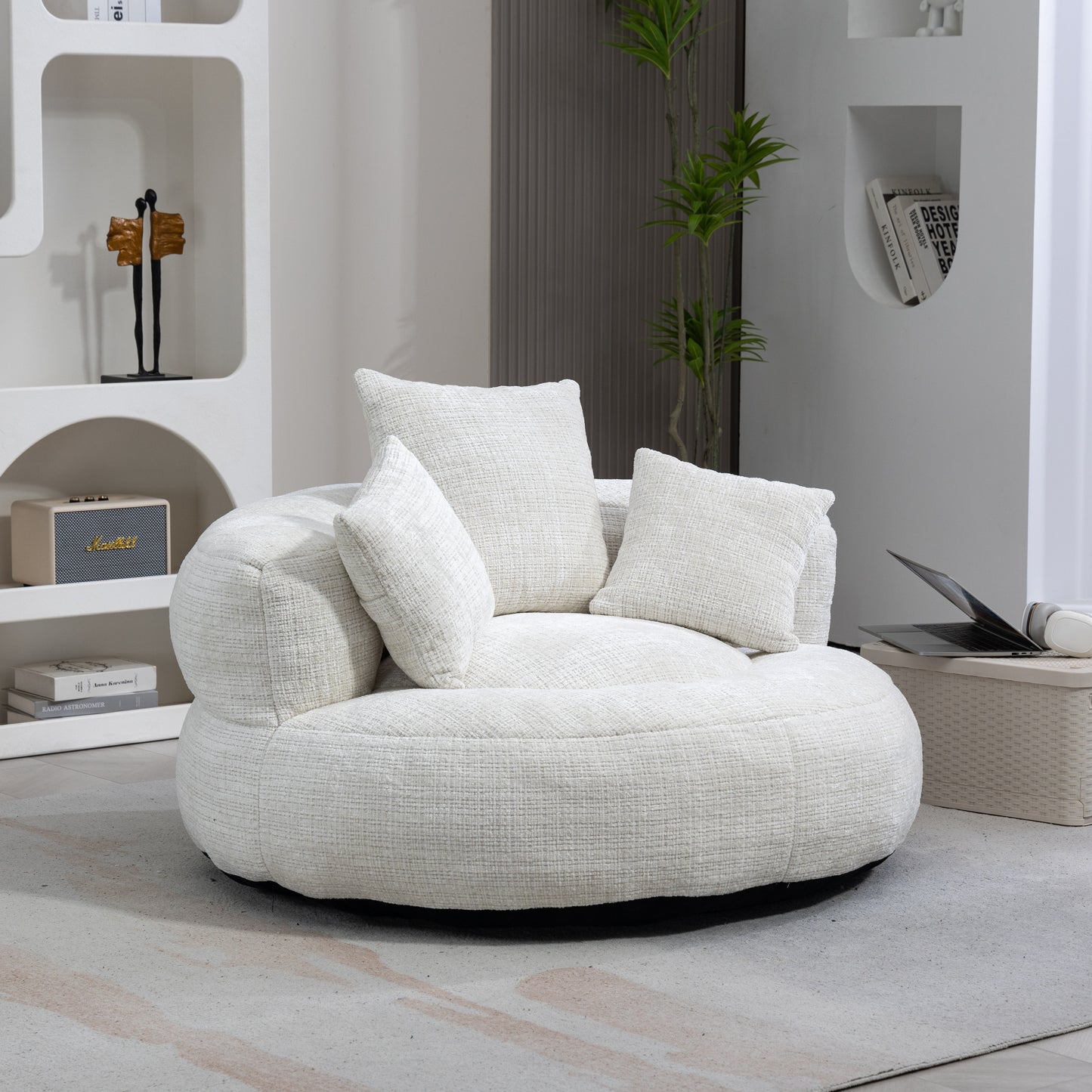 Lazy Sofa Durable Comfort Lounger High Back Bean Bag Chair Couch With Three Pillows for Adults and Kids, Indoor & Outdoor,  Single Gaming Sofa Chair For Bedroom,Office (Beige Chenille)