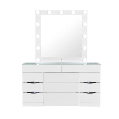 Elegant Elisa White Vanity Set with Stool and LED Lights