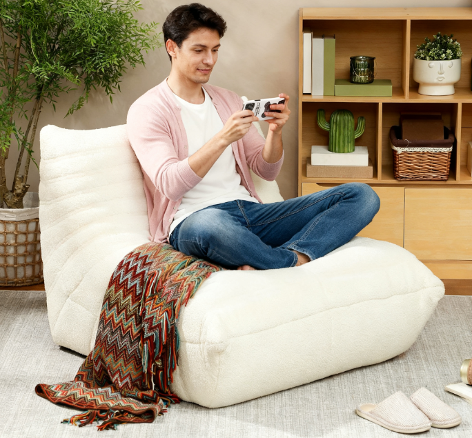 Bean Bag Chair ,  Bean Bag Sofa with High Density Foam for bedroom, Cream White