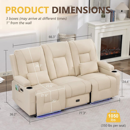 Power Loveseat Recliner Sofa Beige Ambient Lighting