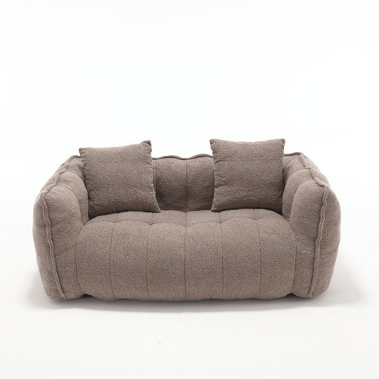 Cozy Beanbag Chair with High Resilience Foam Core for Two  -Brown Chenille, 66x35x25 inches