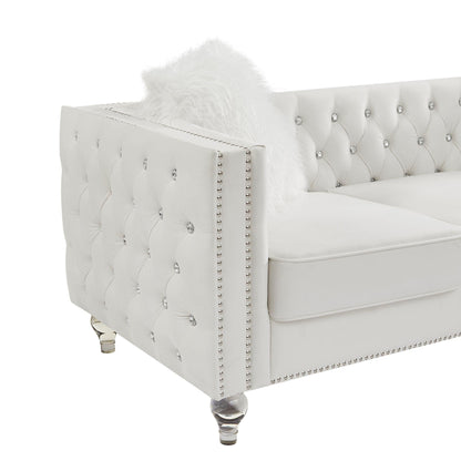 Velvet Upholstery Tufted Sofa Crystal Feet Removable Cushion