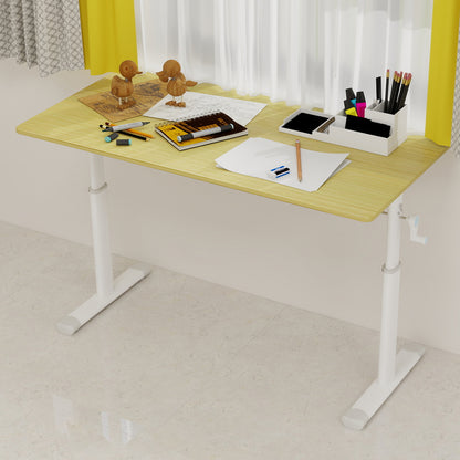 Adri Adjustable study desk suitable for children and adults, height-adjustable, multifunctional home office desk, compact design, desktop dimensions: 60cm × 120cm, white frame, natural wood-colored tableto