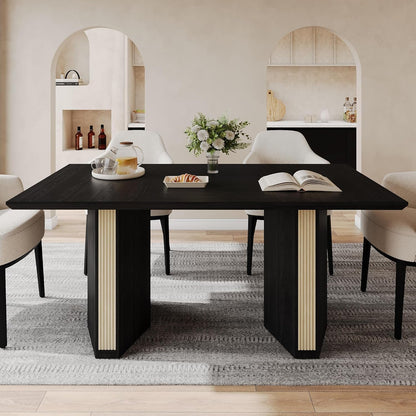71 Inch Dining Table Black Premium Solid Wood Durable-2