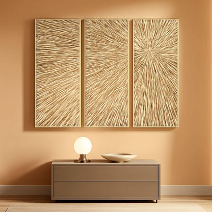 Goldleaf Textured Hand Painted Canvas Art Triptych-0