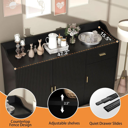Black 47In Sideboard Cabinet For Dining Room Storage-3