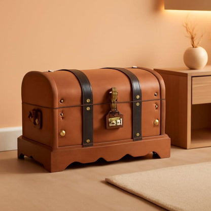 Brown Vintage Handcrafted Treasure Chest With Lock-0