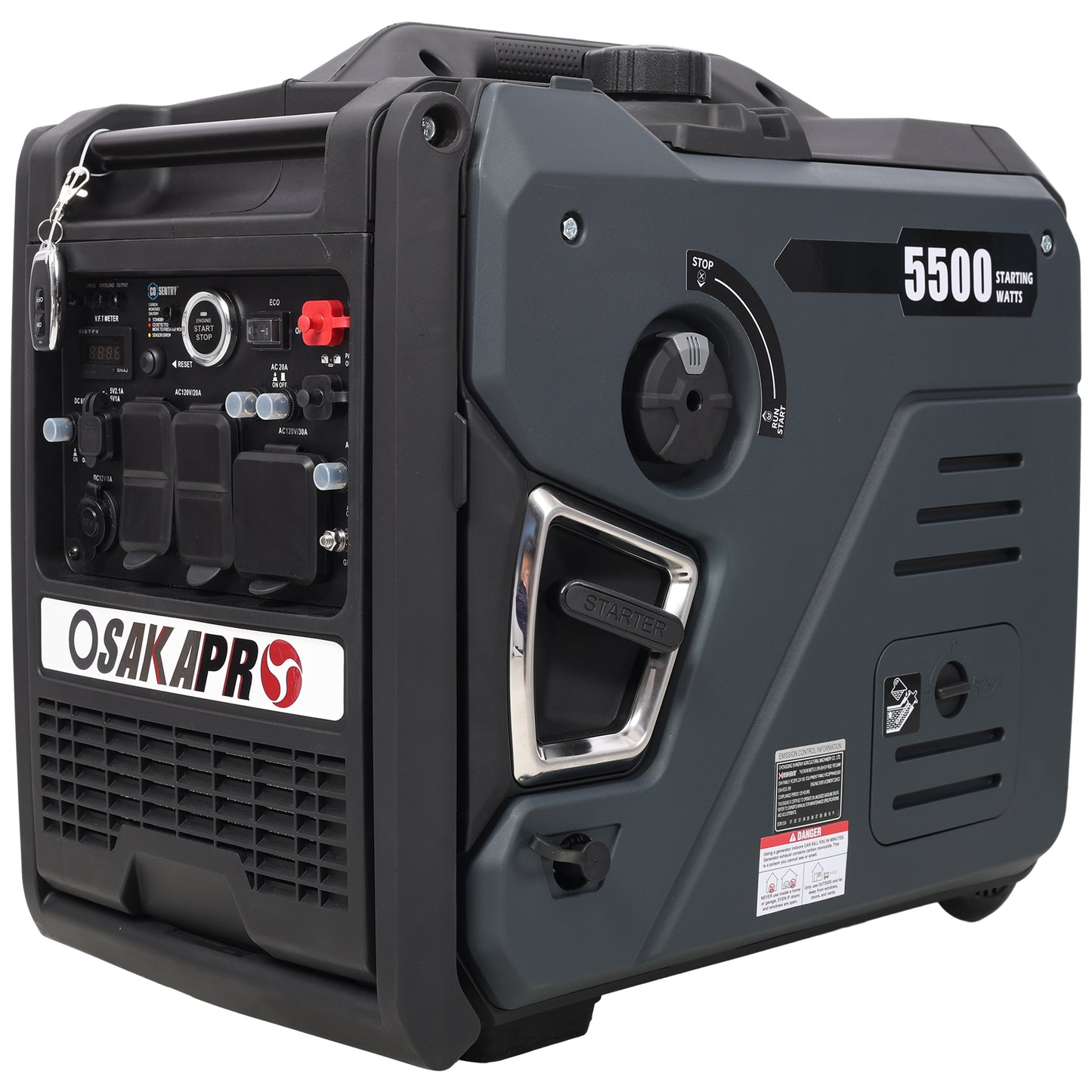 Super Quiet Inverter Generator 5.5KW Portable Dual Fuel Electric & Remote Start, Gray Aluminium