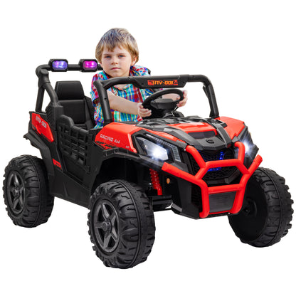 Qaba 2 Seater Electric Car for Kids, 24V Battery Powered Ride on Car with Remote Control, 3 Speed, Slow Start, LED Lights, Music, Horn, Spring Suspension for 3-8 Years, Red