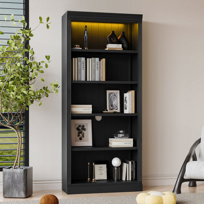 Palmer's 83.4' Tall Wood Bookcase with light strip,5-Tier Decor Bookshelves with Adjustable Shelves,Storage Organizer for CDs/Books/Movies,Free Standing Storage Shelves for Living Room,Home Office,Black
