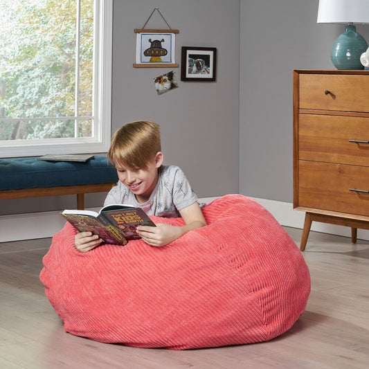 Kenli Modern Corduroy Polyester 3 ft. Bean Bag Chair,Pink Rose