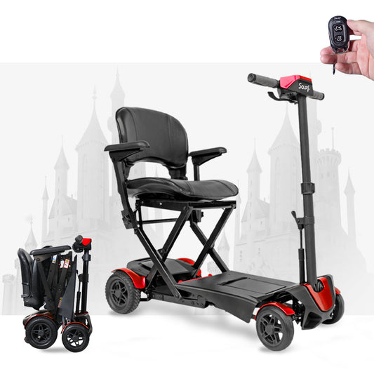 SOLAX Remote Control Foldable Electric Mobility Scooter with Suspension for Senior, Lightweight 4 Wheels Electric Powered Scooter for Travel Shopping