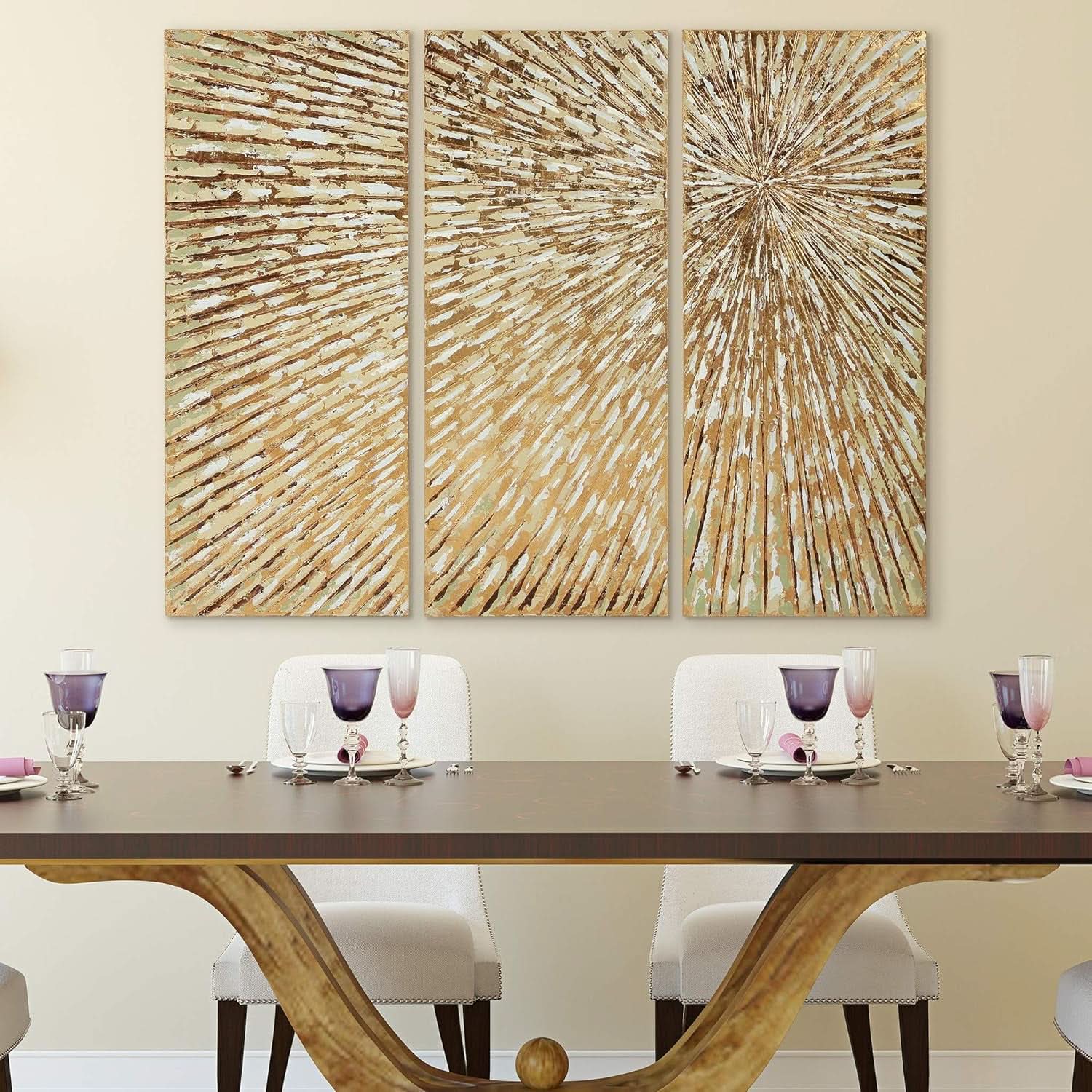 Goldleaf Textured Hand Painted Canvas Art Triptych-2