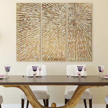 Goldleaf Textured Hand Painted Canvas Art Triptych-2