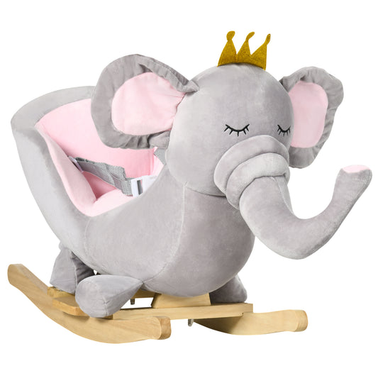 Qaba Toddler Rocking Horse Elephant Chair with Sound, Gray, Steel Frame, 23.5-Inch