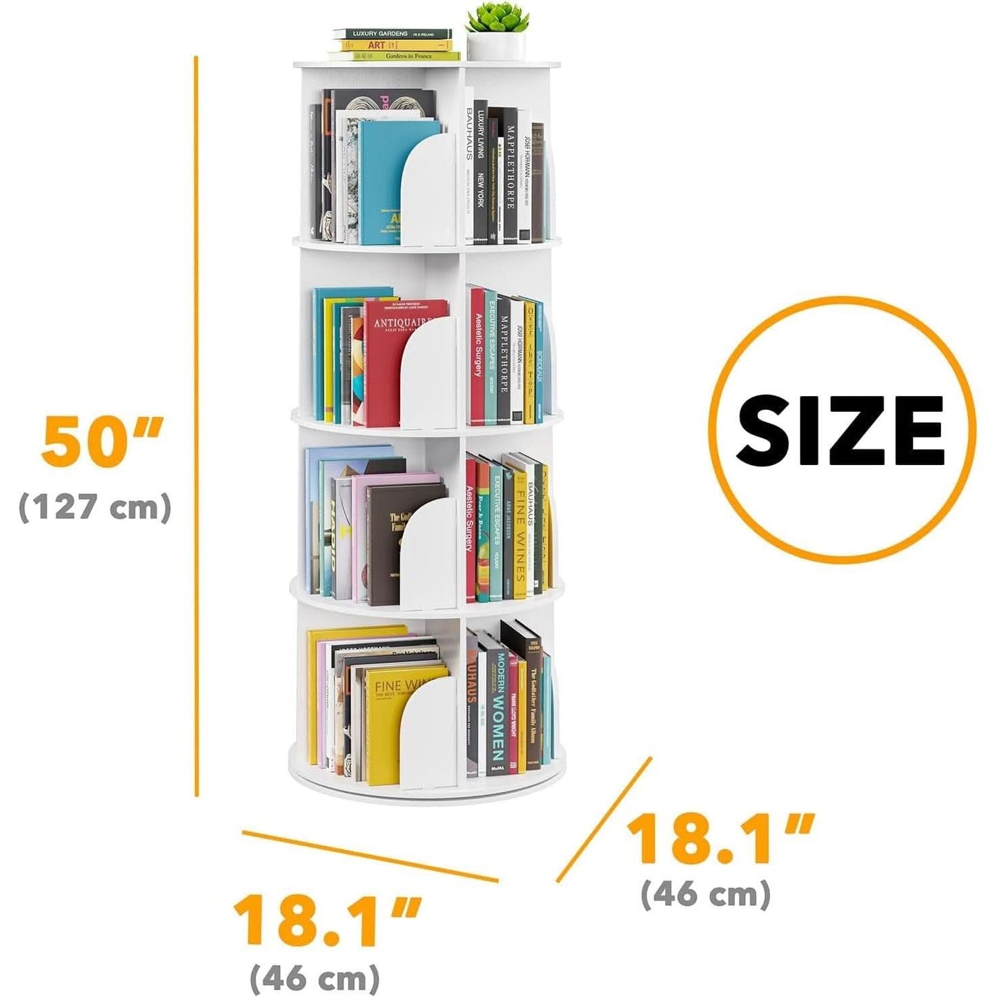 4 Tier Rotating Bookshelf Tower White Spinning Bookcase