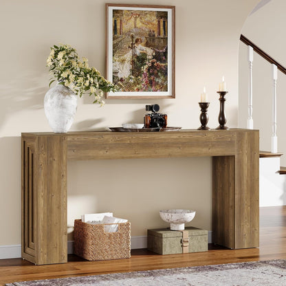 63 Inch Farmhouse Console Table Natural Brown Finish-4
