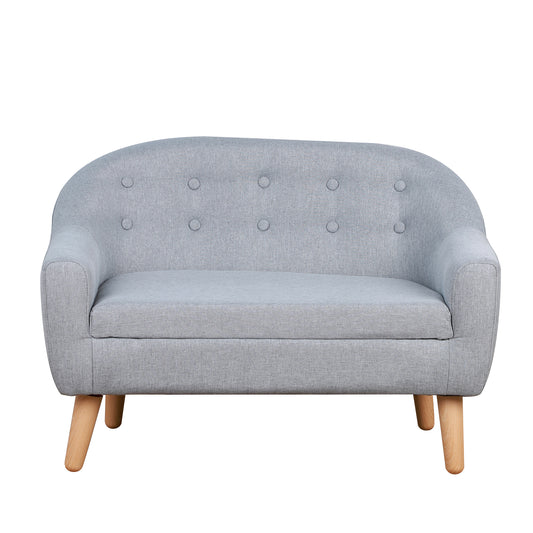 2-Seat Kids Sofa Linen Fabric and Wooden Frame Sofa for Kids and Toddlers Ages 3-7, 11' High Seat, Gray