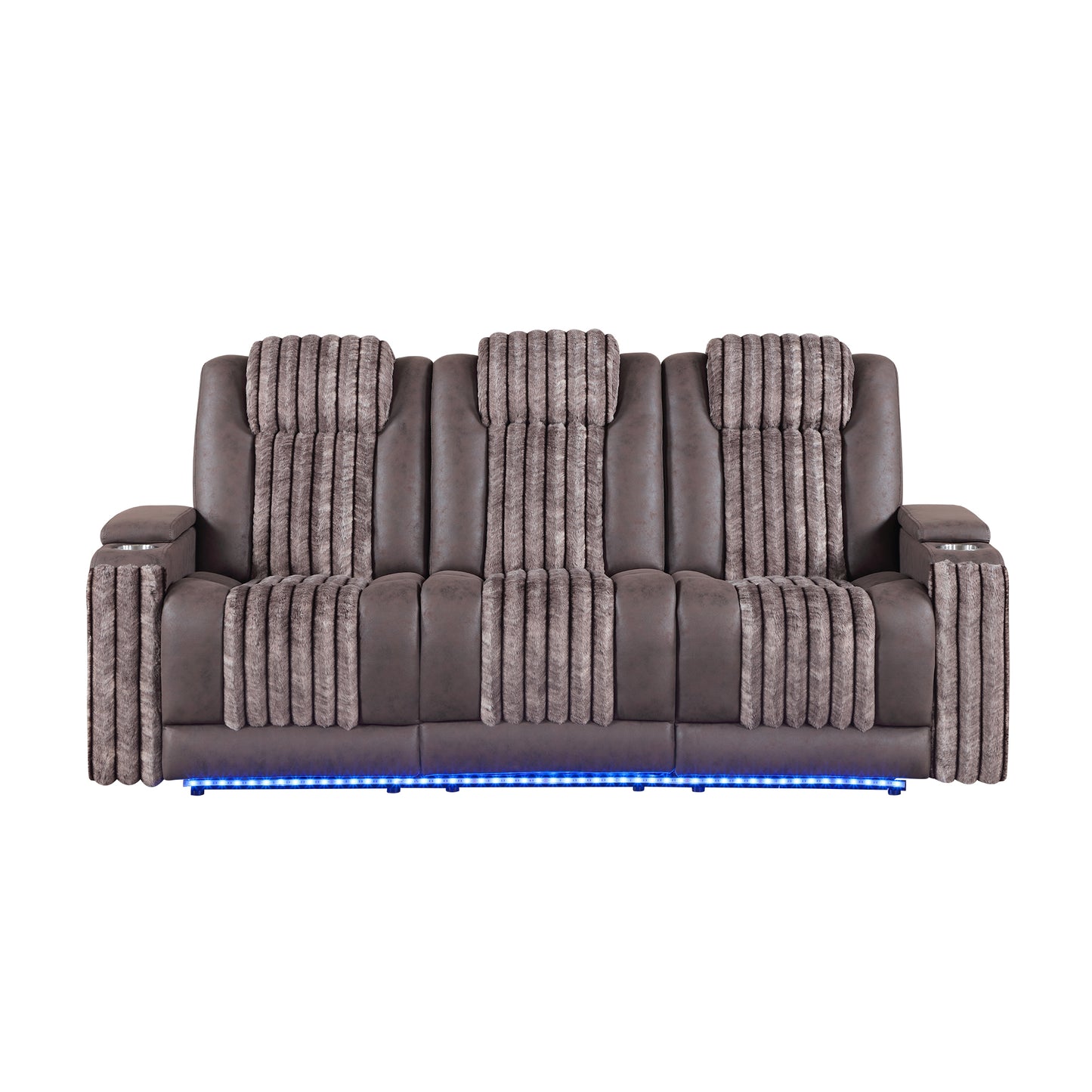 PAULKS Brown 3PC Power Reclining Sofa-Loveseat and Recliner with Power Headrest, LED, USB, and Bluetooth Speaker