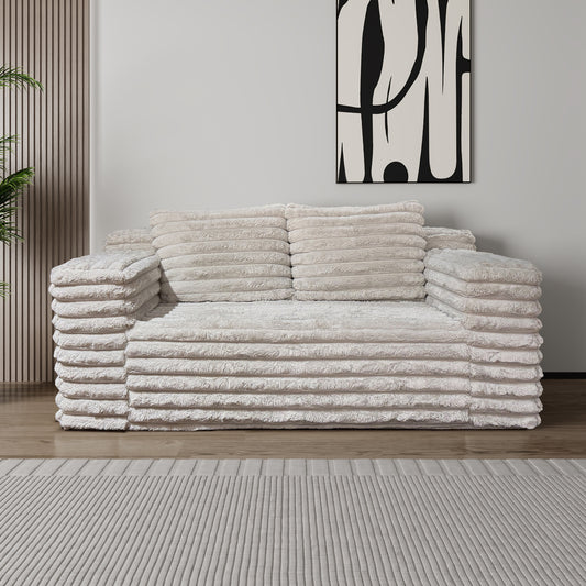 Giant Bean Bag Chair, Loveseat Boneless Couch with Tufted Back Cushion, No Assembly Compressed Corduroy Floor Lounge Sofa for Apartment Office Bedroom Living Room Small Spaces