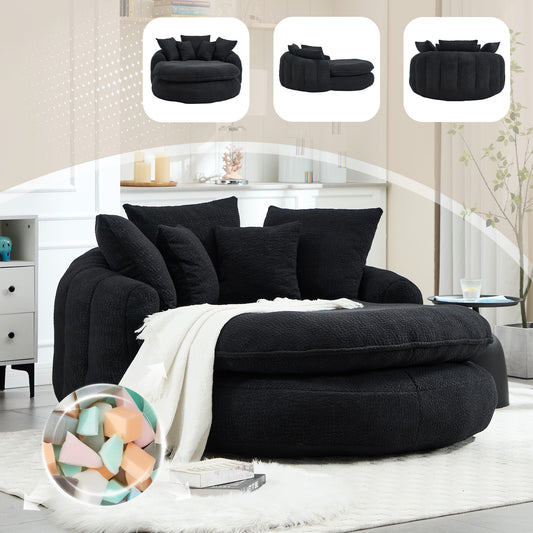 Oversized Oval Upholstered Bean Bag Sofa, Lazy Sofa with 3 Large Pillows and 2 Small Pillows, Wrap Around Backrest for Adults, Chenille Fabric Lazy Floor Bean Bag Sofa