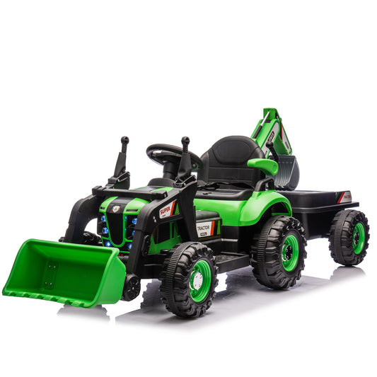 24V Kids Ride-On Electric Tractor Toy with 4-in-1 Construction Attachments (Excavator, Dump Truck & Bulldozer) w/Parent Remote Control,3-Speed Adjustable,Built-in Music Player,LED Tail-light