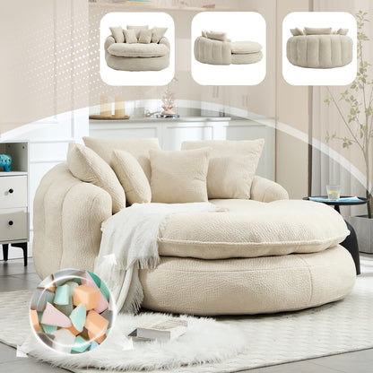 Oversized Oval Upholstered Bean Bag Sofa, Lazy Sofa with 3 Large Pillows and 2 Small Pillows, Wrap Around Backrest for Adults, Chenille Fabric Lazy Floor Bean Bag Sofa
