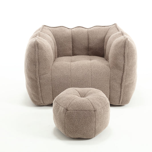Soft Chenille Bean Bag Chair with High Resilient Foam for Living Room and Bedroom, Comfortable Square Lazy Sofa with Footstool for Adults