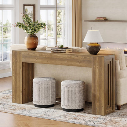 63 Inch Farmhouse Console Table Natural Brown Finish-2