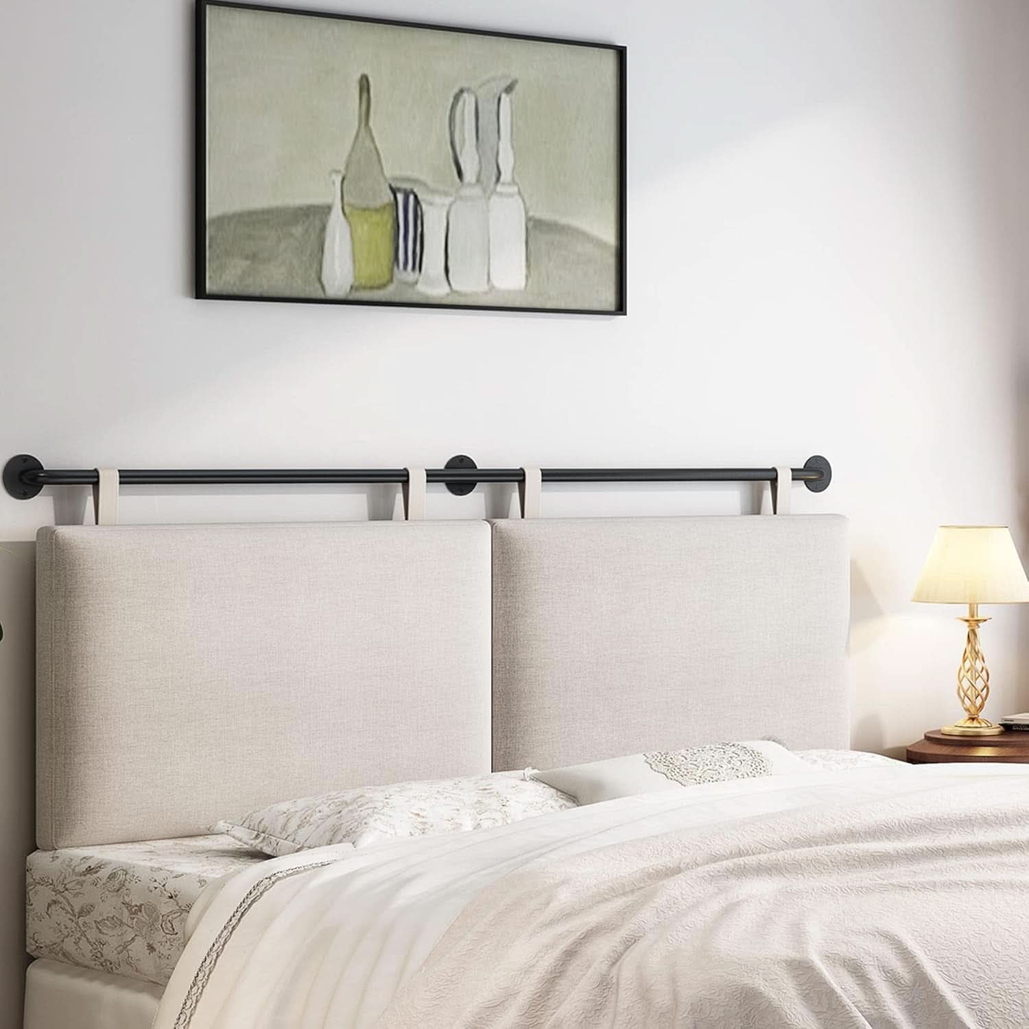 Linen Upholstered King Headboard Wall Mounted Bedroom Decor-0