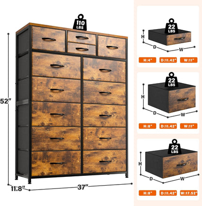 Rustic Brown Tall Dresser Featuring Fabric Drawers-1