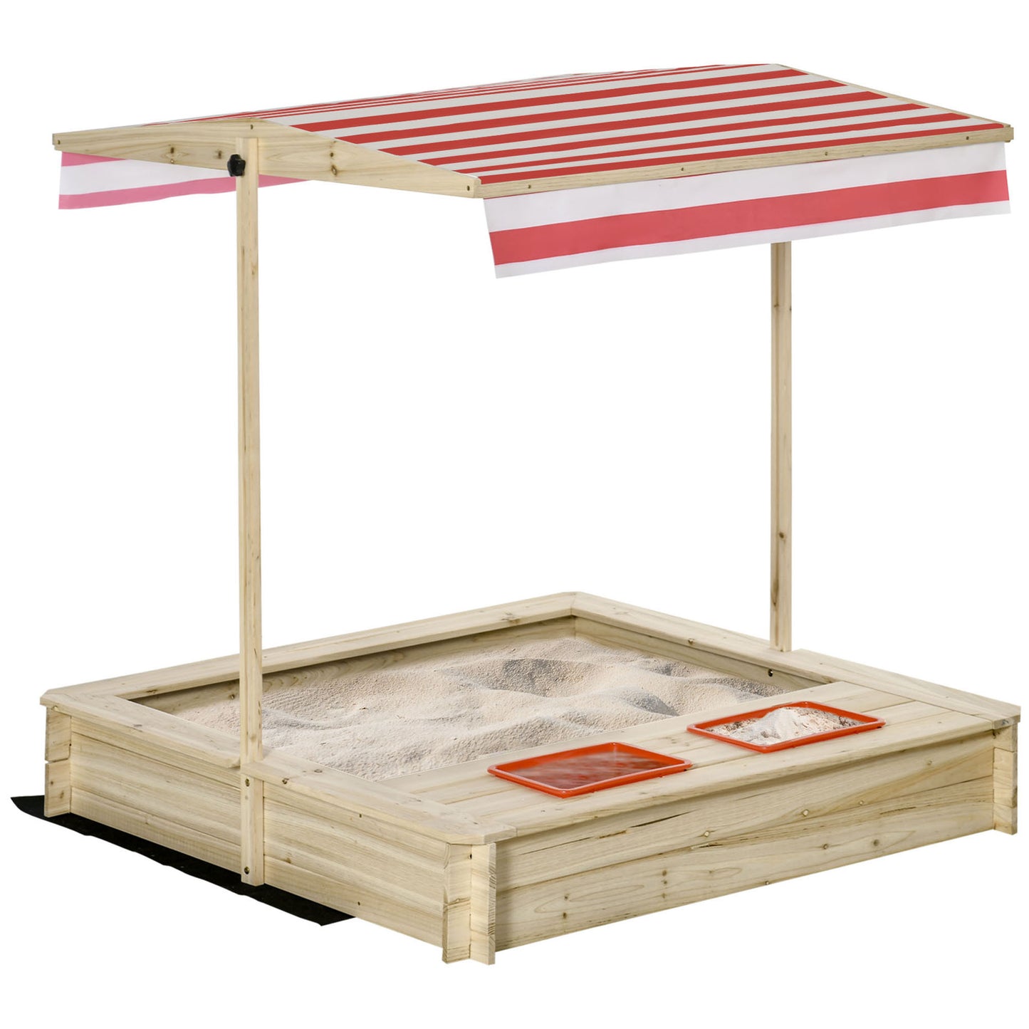 Kids Wooden Sandbox, Covered Children Sand Playset Outdoor, w/ Adjustable Canopy Shade, Bottom Liner, Seat, Plastic Basin, Aged 3-8 Years Old, for Backyard, Beach, Natural