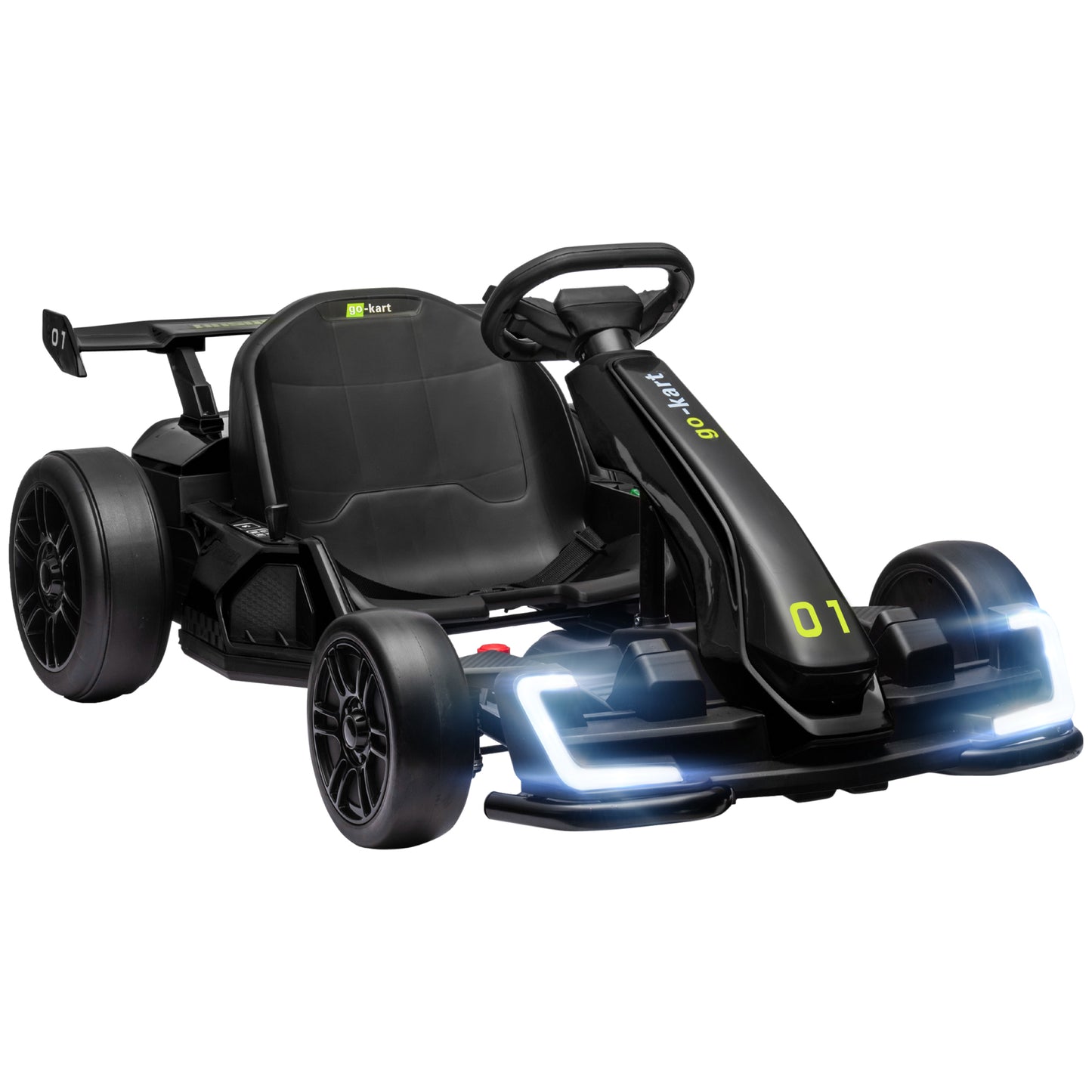 Aosom  24V 7.5 MPH Electric Go Kart with Adjustable Seat, Drifting Car Battery Powered Ride on Toy Outdoor with Slow Start, Button Start, Music, Honking Horn, Lights, for 6-12 Years Old, Black