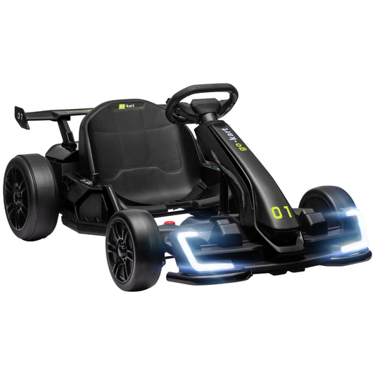 Aosom  24V 7.5 MPH Electric Go Kart with Adjustable Seat, Drifting Car Battery Powered Ride on Toy Outdoor with Slow Start, Button Start, Music, Honking Horn, Lights, for 6-12 Years Old, Black