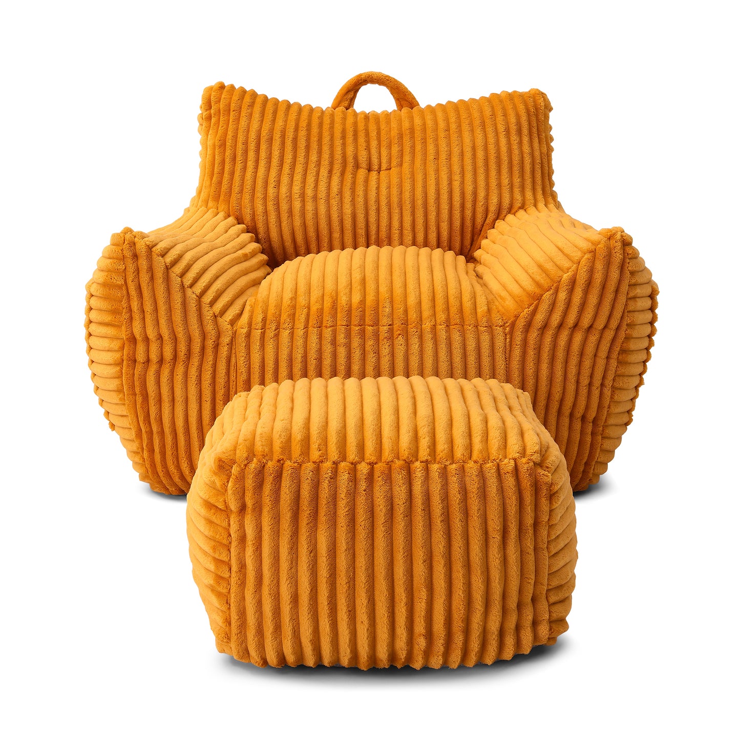 Giant Plush Bean Bag Chair with Armrests and Footstool for Adults in Comfy Yellow Corduroy