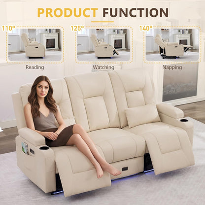 Power Loveseat Recliner Sofa Beige Ambient Lighting
