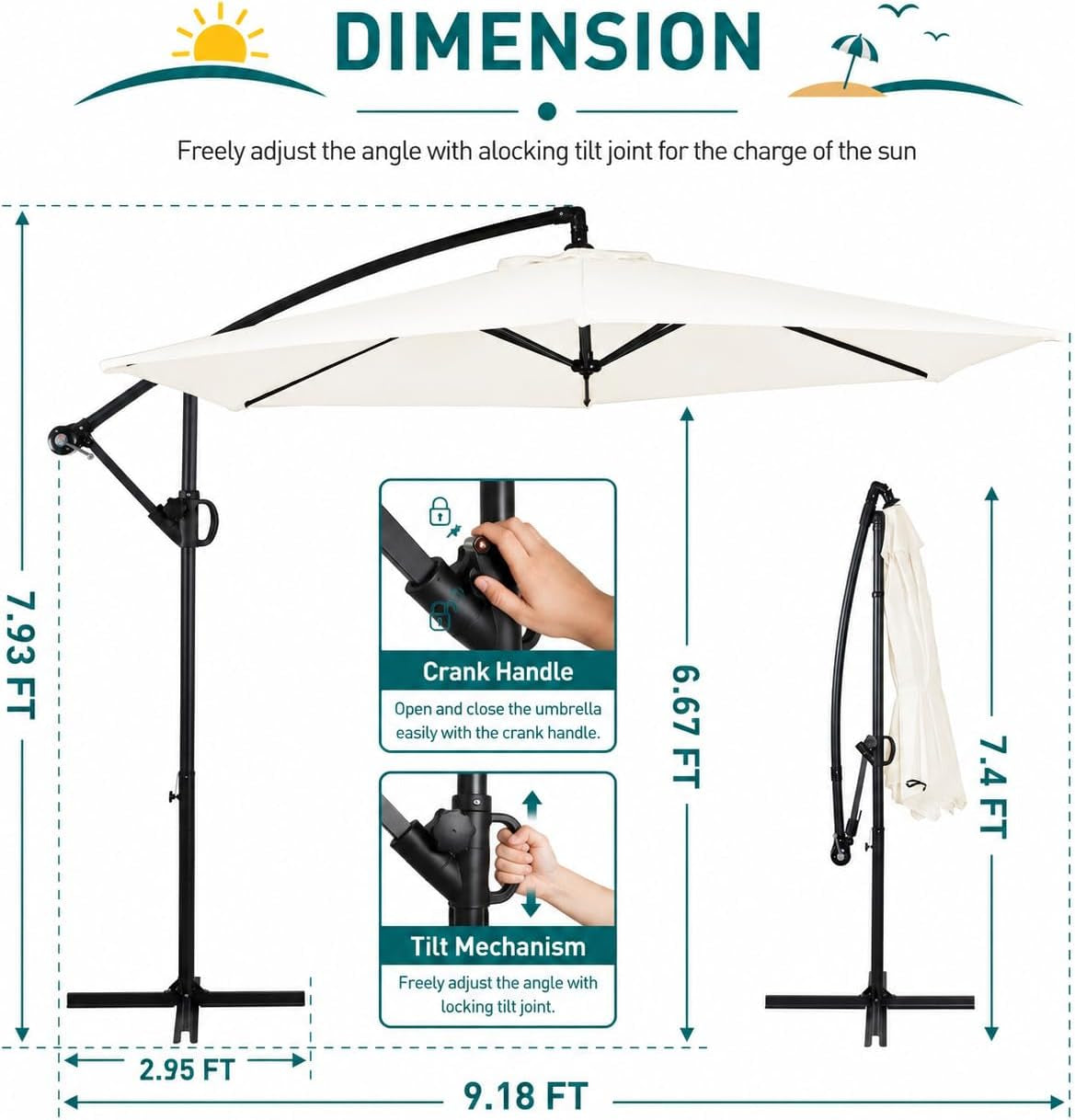 9ft Off set Cantilever Weatherproof Umbrella With Tilt-1