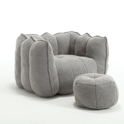 Soft Chenille Bean Bag Chair with High Resilient Foam for Living Room and Bedroom, Comfortable Square Lazy Sofa with Footstool for Adults