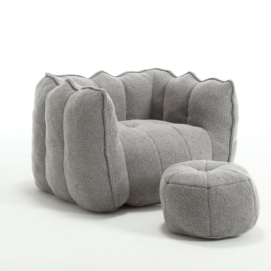 Soft Chenille Bean Bag Chair with High Resilient Foam for Living Room and Bedroom, Comfortable Square Lazy Sofa with Footstool for Adults