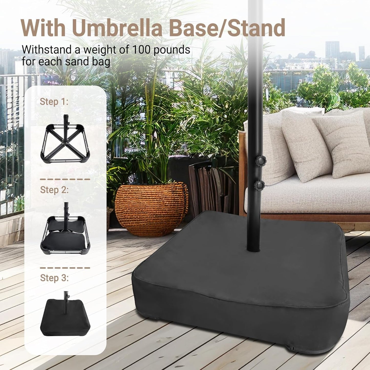 15 Foot Patio Umbrella With Base UV Protected Fabric